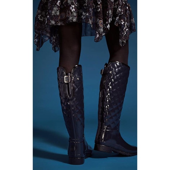 HUNTER NEW Sz 5 Gloss Quilted Tall Rain Boot - Picture 8 of 9